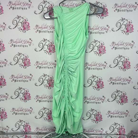 Dress cinched mint green neon bodycon tight stretchy Elegant Green Ruched Dress - Picture 1 of 10
